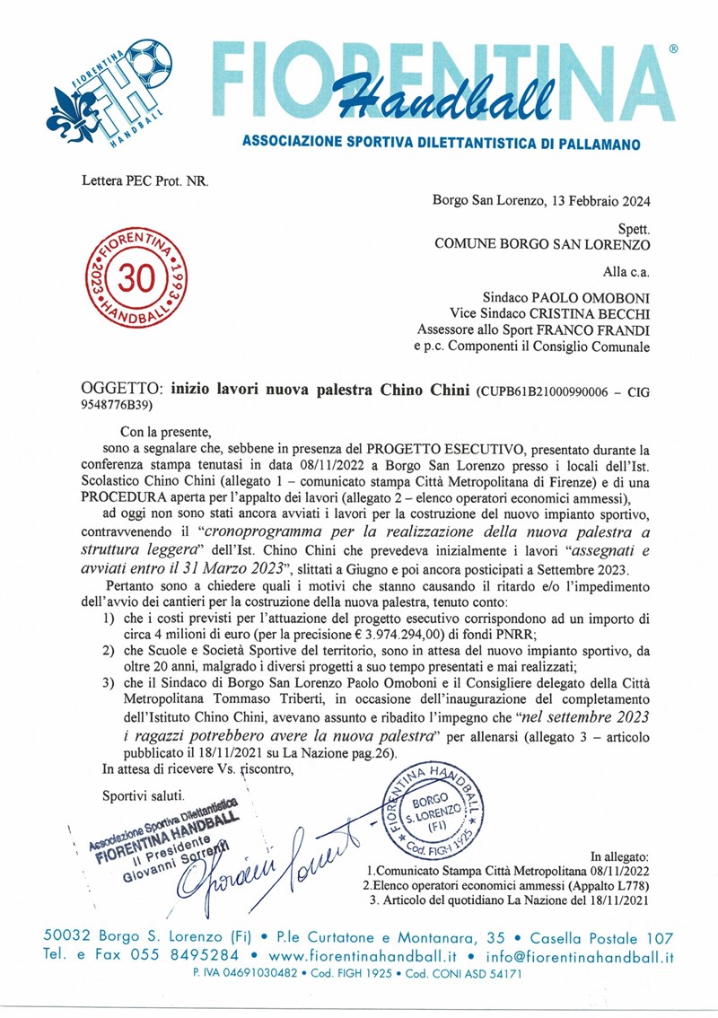 Il testo della lettera di Sorrenti