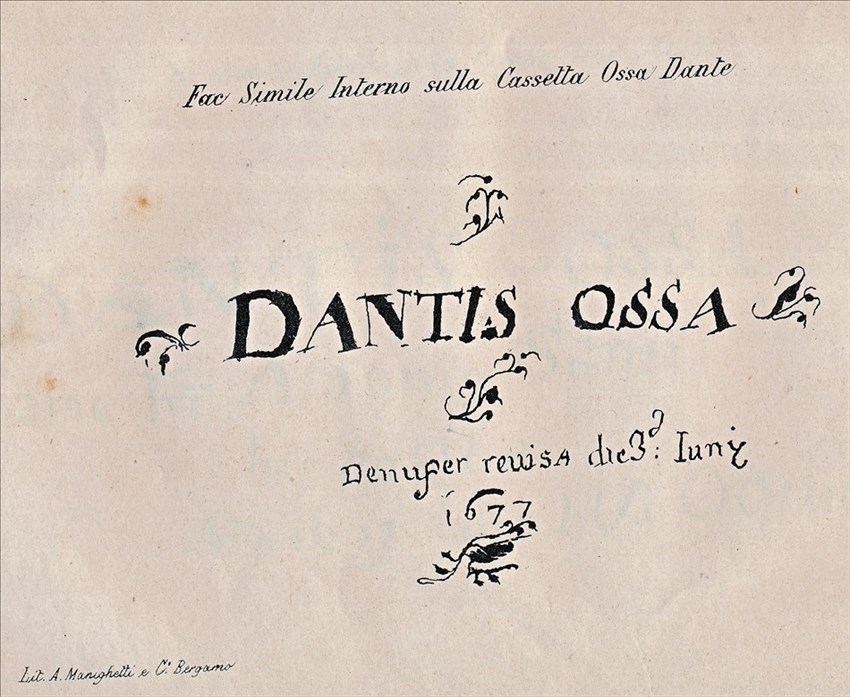 Lo scritto ritrovato nella cassetta delle ossa di Dante. Si legge fra l’altro: “Anno 1677 die 28 Octobris”