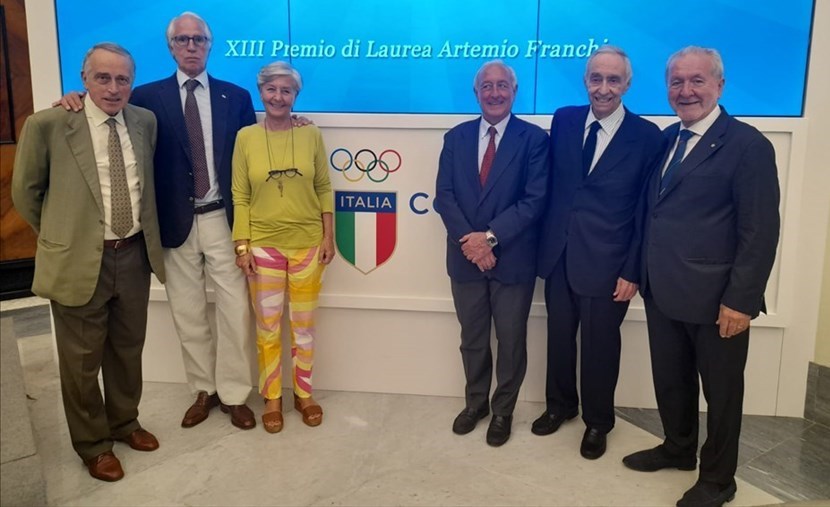 Da sinistra a destra: Giancarlo Abete, Giovanni Malagò, Giovanna e Francesco Franchi, Franco Carraro, Francesco Ghirelli
