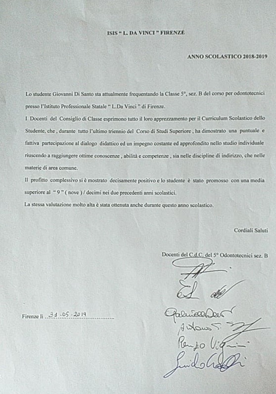 Giovanni di Santo. Da Borgo uno studente da 100 e lode