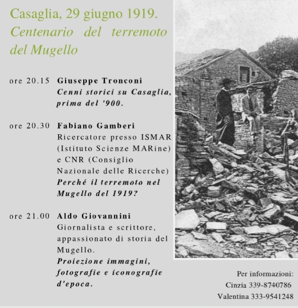 Domenica Casaglia ricorda il terremoto del 1919. Info e programma