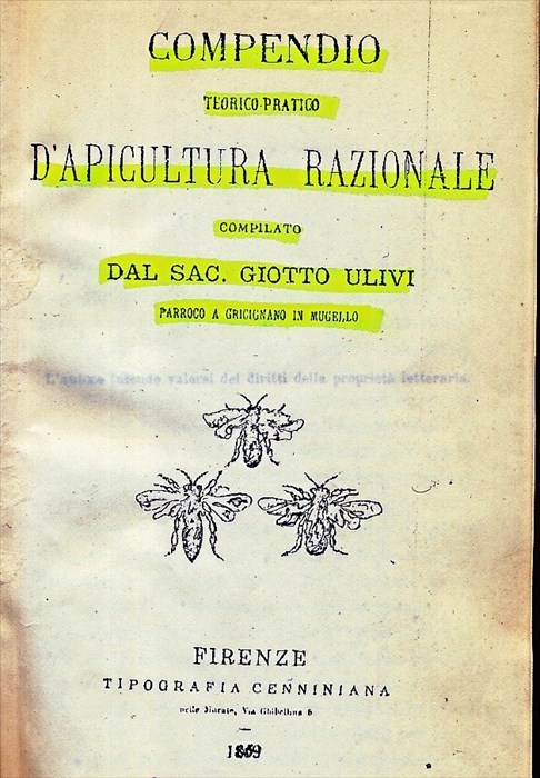 Una dei tanti compendi d'apicoltura razionale compilato dal sacerdote e scienziato Don Giotto Ulivi nel 1869