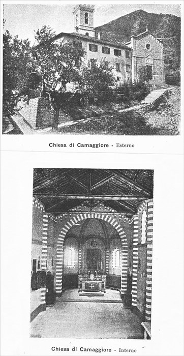 Una immagine d’epoca ( primi del ‘900) della Pieve di Camaggiore: esterno ed interno.