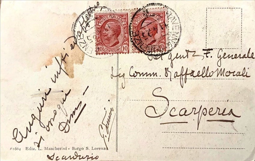 Cartolina del 1925 indirizzata a Scarperia al generale Mocali (2)