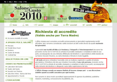 Dichiarazione dell' ANSO sul Salone Internazionale del Gusto.