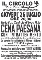 Giovedì 26 Cena Paesana di Beneficenza a Luco, per l'asilo locale e i terremotati dell'Emilia