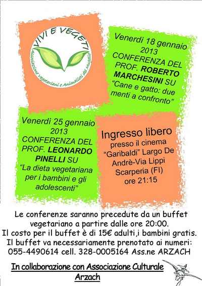Vegetariani e animalisti. Due serate a Scarperia