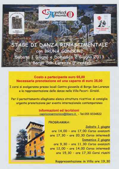 Stage di danze rinascimentali a Villa Pecori. Info...