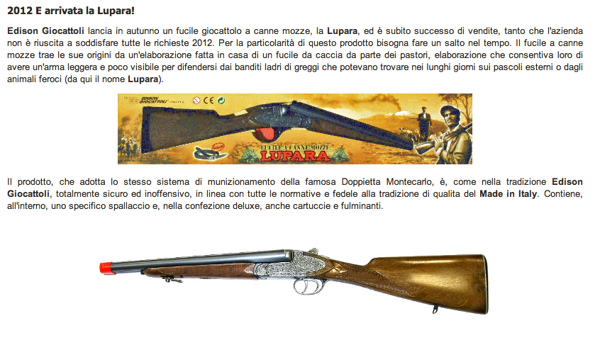 Barberino. Edison Giocattoli nella polemica per la vendita della Lupara ai bambini