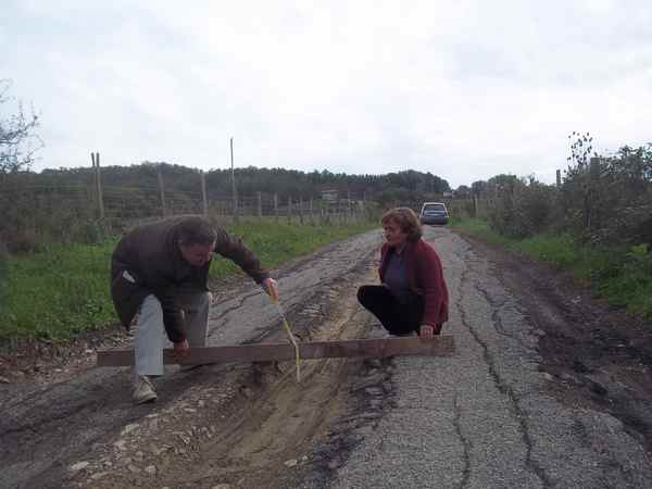 San Cresci - Arliano. Una strada disastrata, e un albero pericolante. Foto...