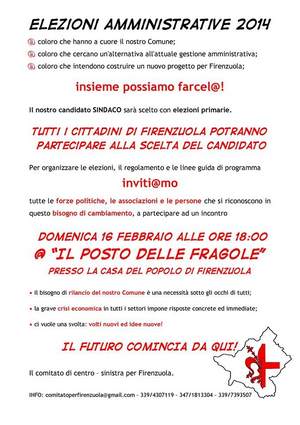 Firenzuola. Domenica assemblea del centro sinistra. Info