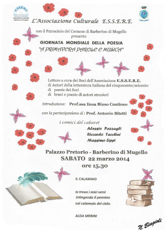 Barberino. Sabato 22 Giornata Mondiale della Poesia. Orari...