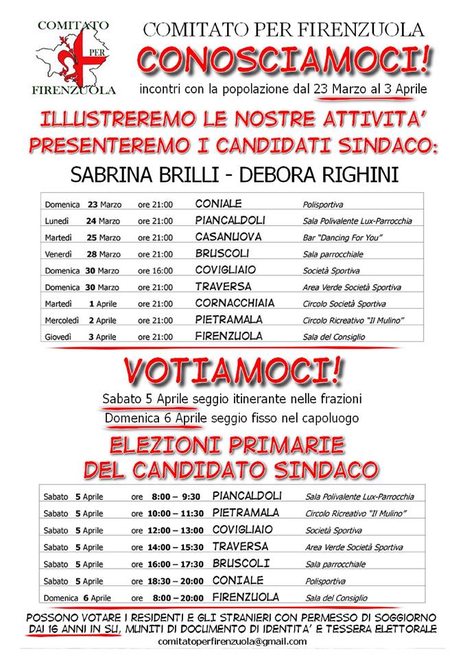 Comitato per Firenzuola: lista civica e primarie al femminile. Info...