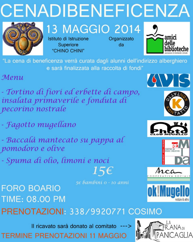 'Una nota per... Panicaglia. E il 13 maggio cena di beneficenza. Info