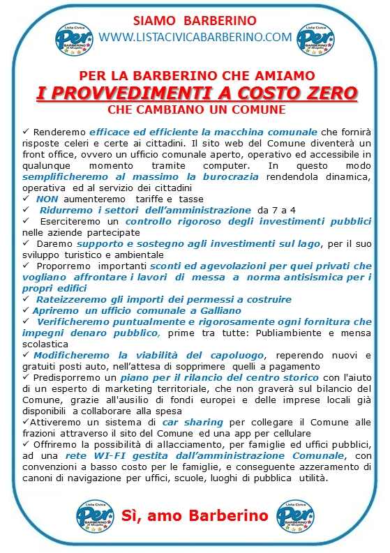 Per Barberino: La lista degli interventi a 'costo zero'