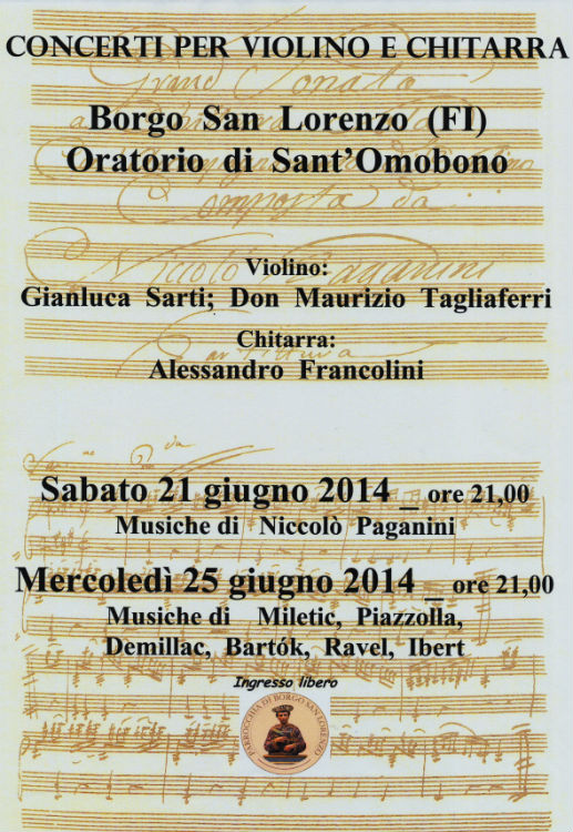 Borgo. Concerti per violino e chitarra in Sant’Omobono. Date...