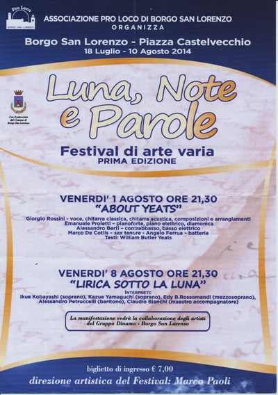 Borgo. Venerdì 'About Yeats' in Piazza Castelvecchio, info...