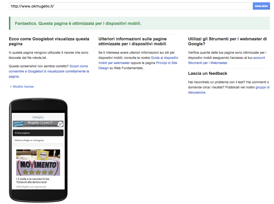 OKMugello supera l'esame di Google Mobile