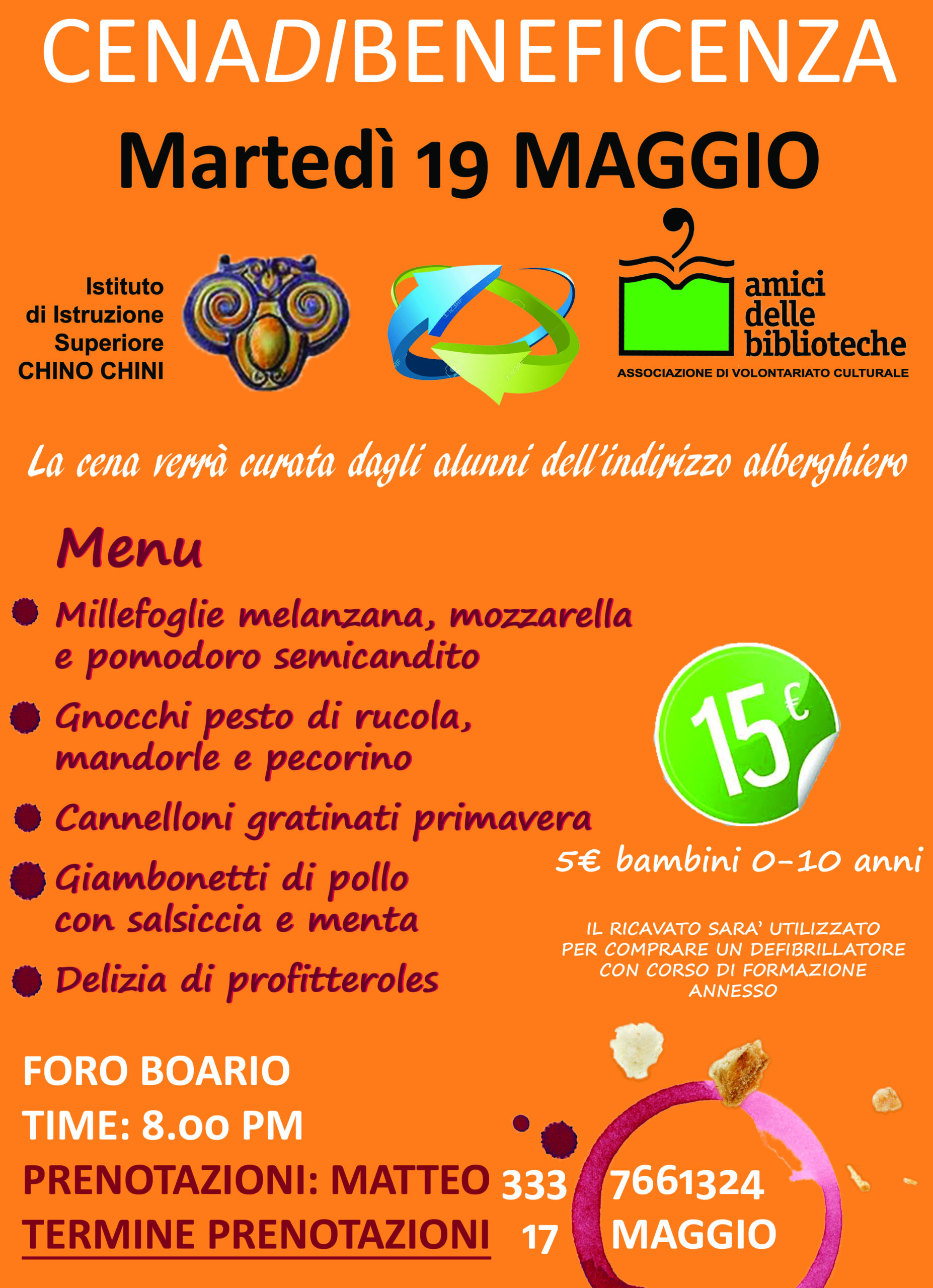 Amici delle biblioteche e Chino Chini. Cena di beneficenza. Le info