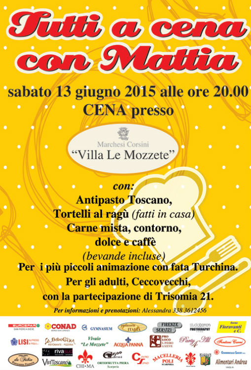 Cena con Mattia a villa Le Mozzette. Le info