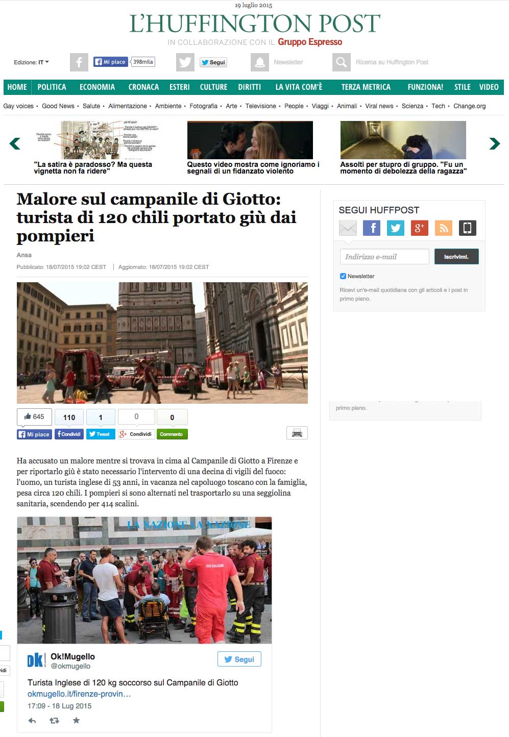 OKMugello sull'Huffington Post. 'Cronaca' di una notizia