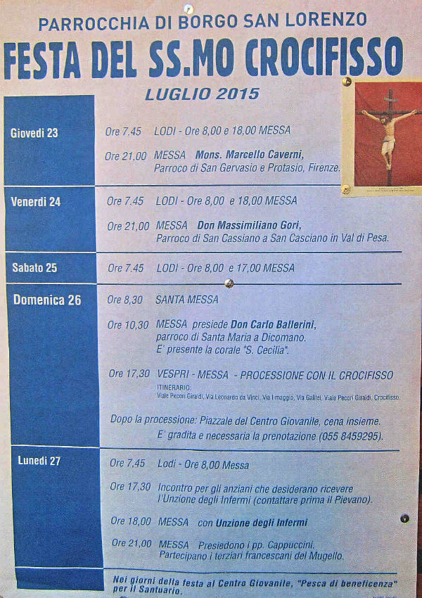 La secolare festa del SS.Crocifisso. Edizione 2015, info