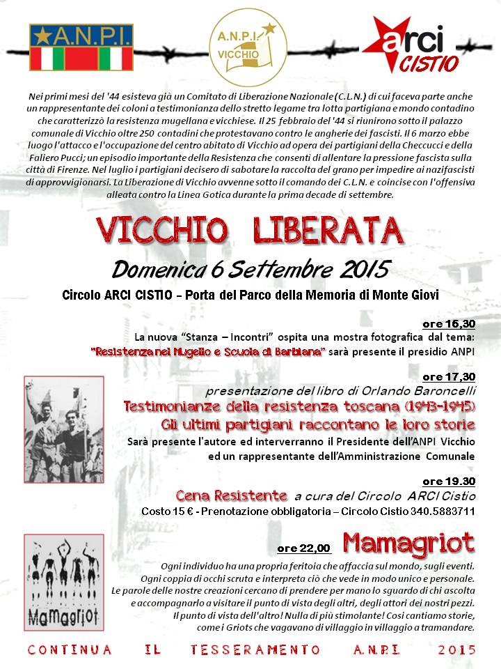 Vicchio Liberata. Domenica cena ed eventi, info