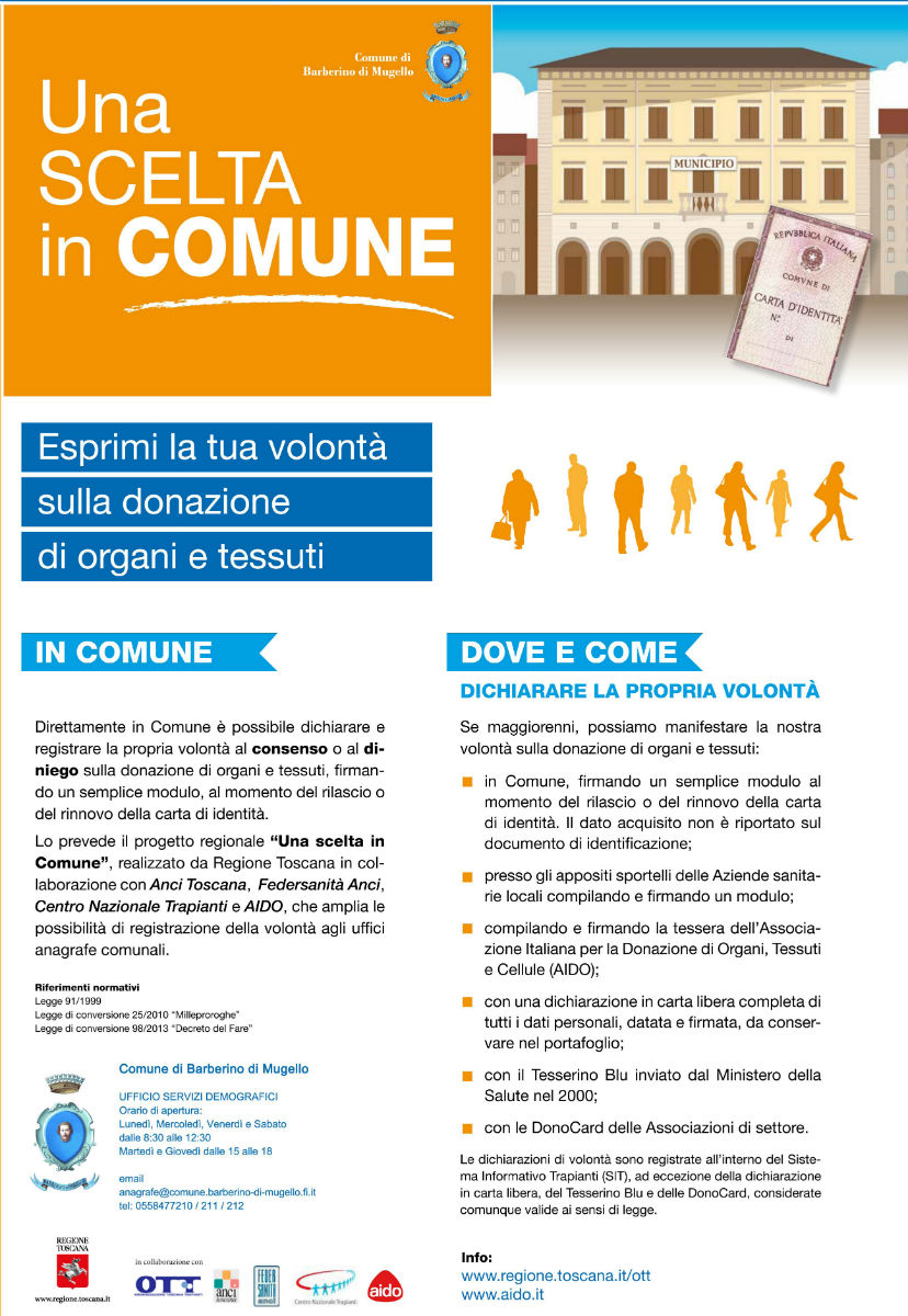 Donazione organi, consenso in comune. A Barberino è possibile