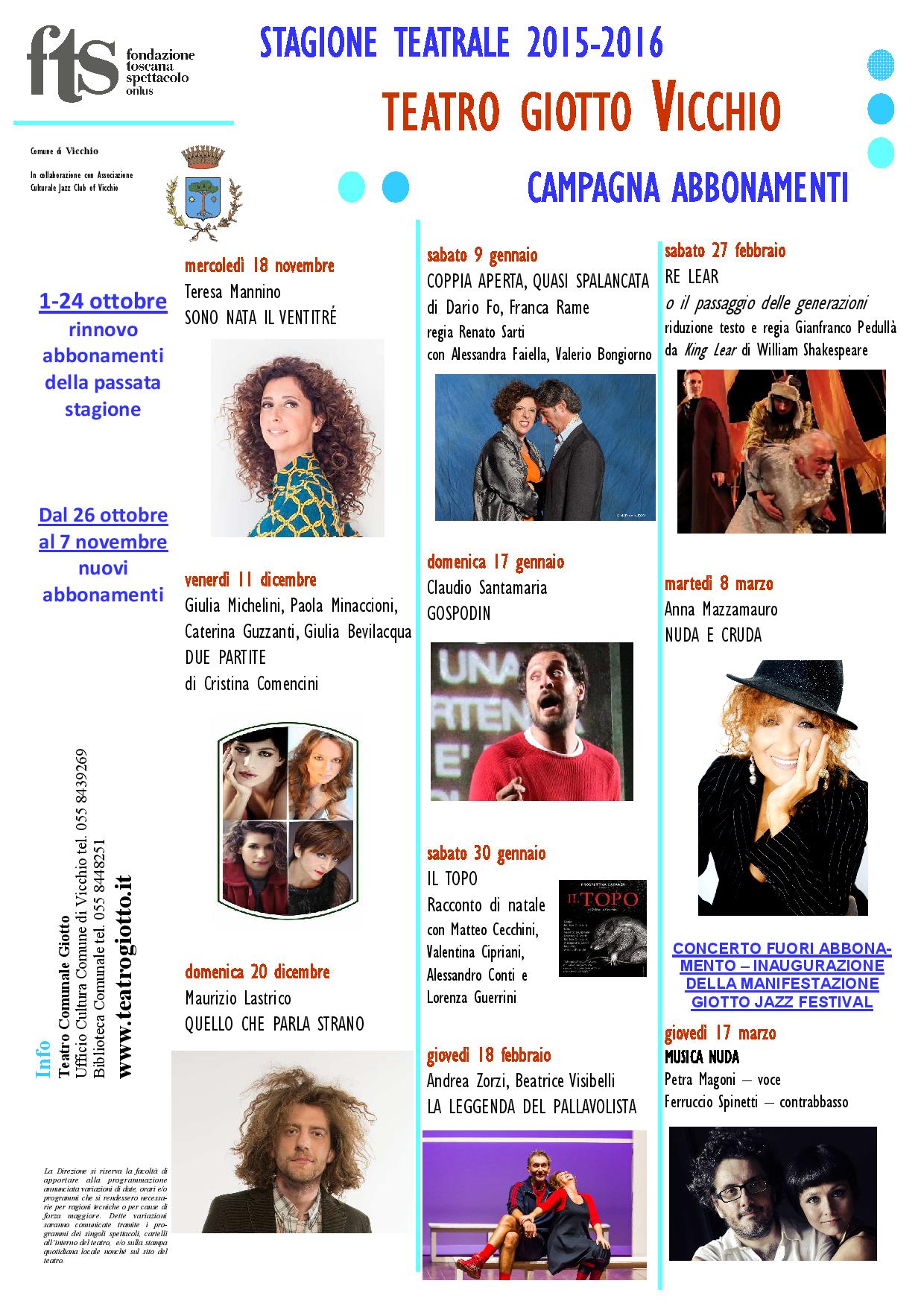 Vicchio. La nuova stagione di prosa del Giotto. Date e spettacoli