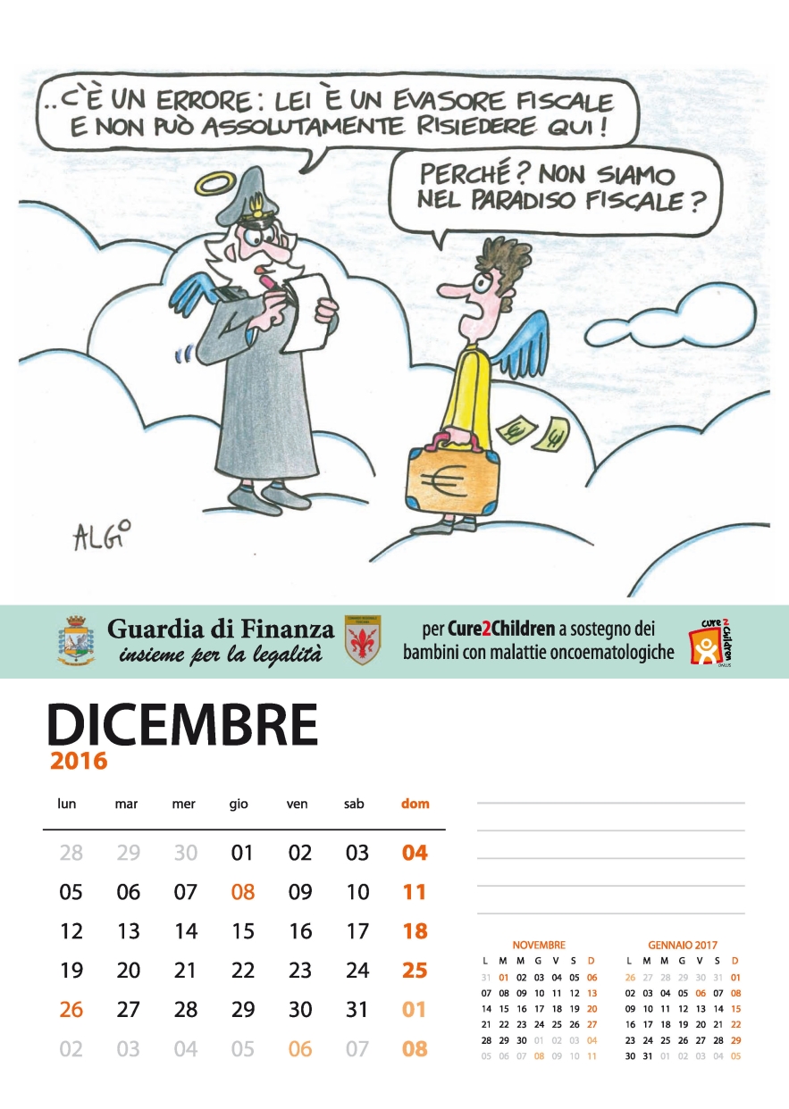 Un calendario per “Cure2Children”. Dalla Guardia di Finanza