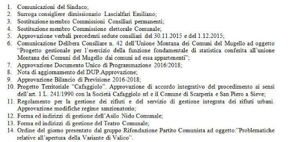 Consiglio Comunale a Barberino. Ordine del Giorno