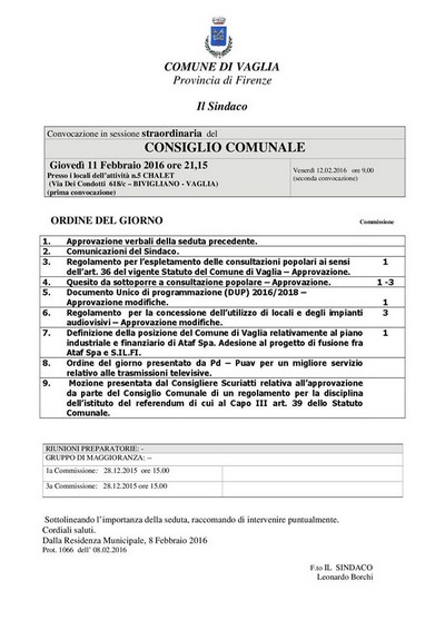 Giovedì Consiglio aperto a Bivigliano. Si parla dello Sprar