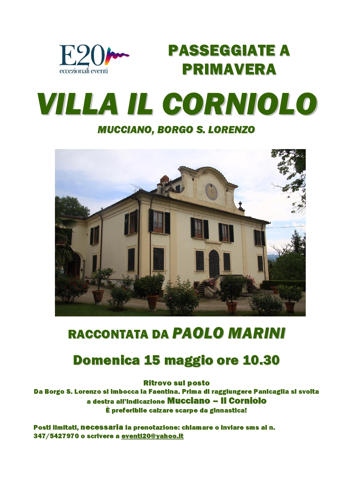 Passeggiate a Primavera. II° appuntamento a Villa Il Corniolo