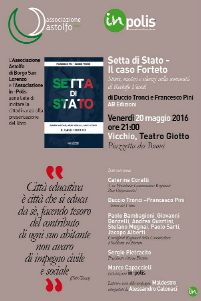 Forteto. Venerdì la Commissione a Vicchio, al teatro Giotto