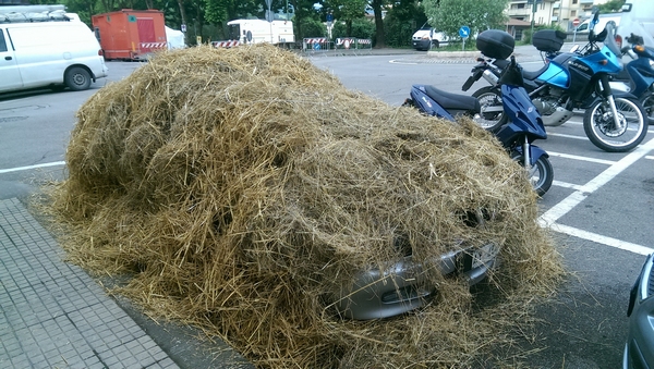 Auto... impagliata. Succede a Borgo, per uno scherzo