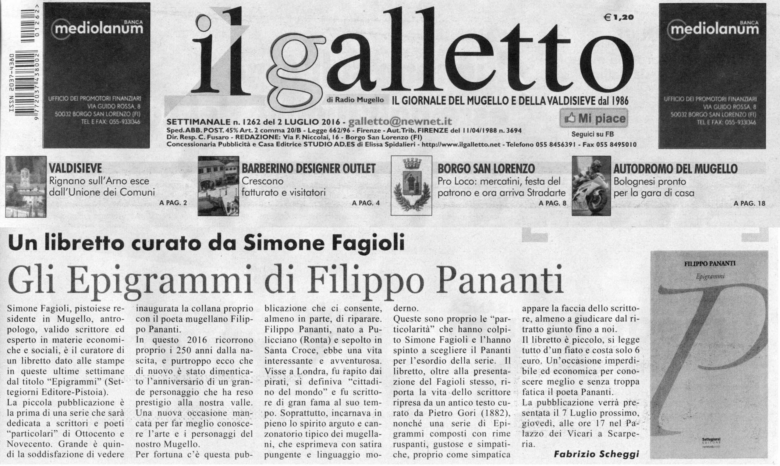 Presentato il volume di Filippo Pananti Epigrammi a Scarperia