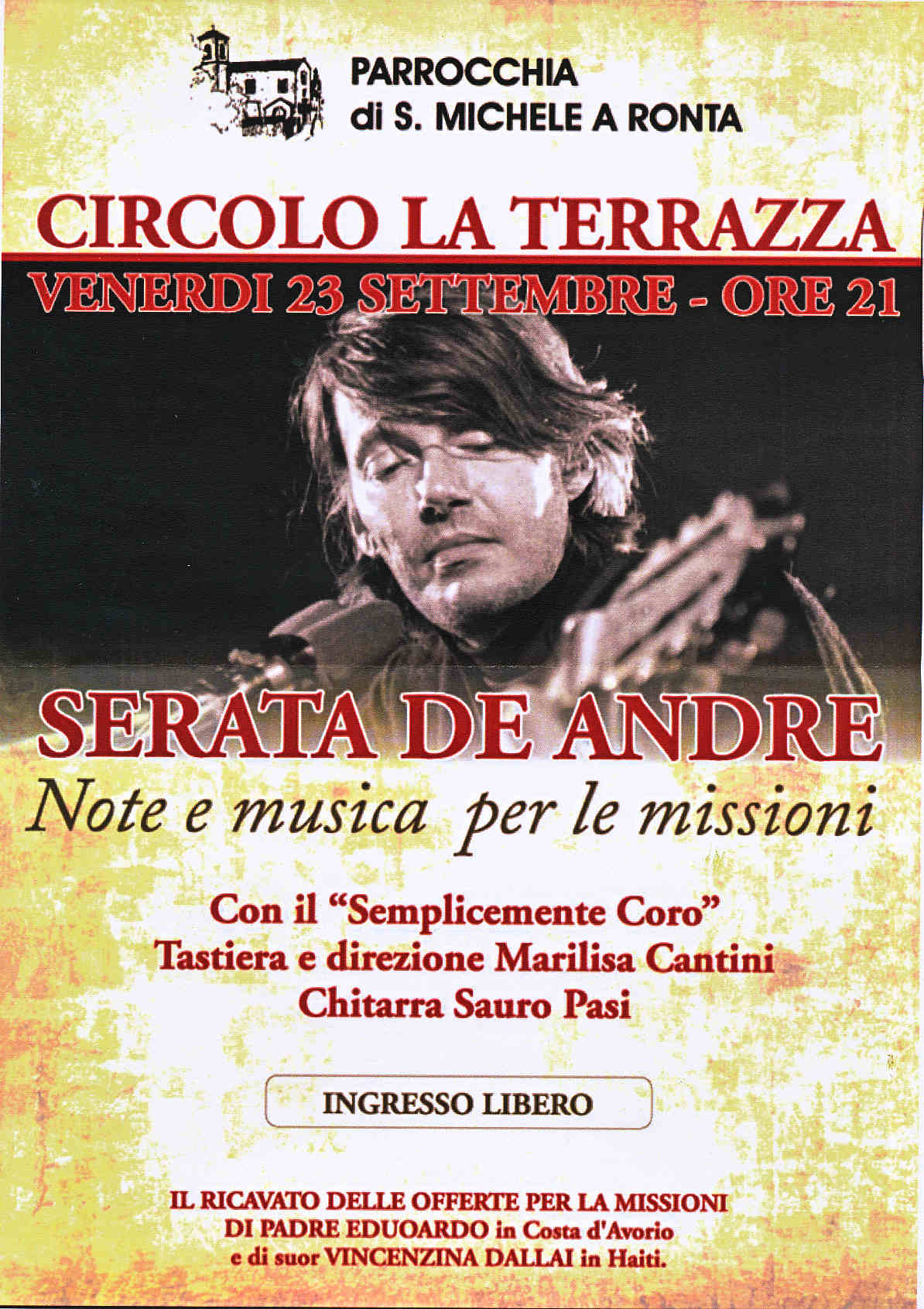 Serata De Andrè a Ronta di Mugello. Info