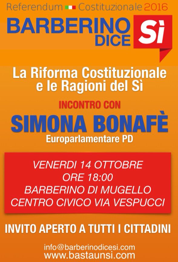 Barberino. Le ragioni del si spiegate dall' On. Simona Bonafè