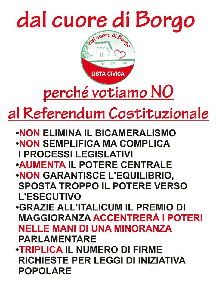 Referendum. Dal Cuore di Borgo si schiera per il No. Le motivazioni