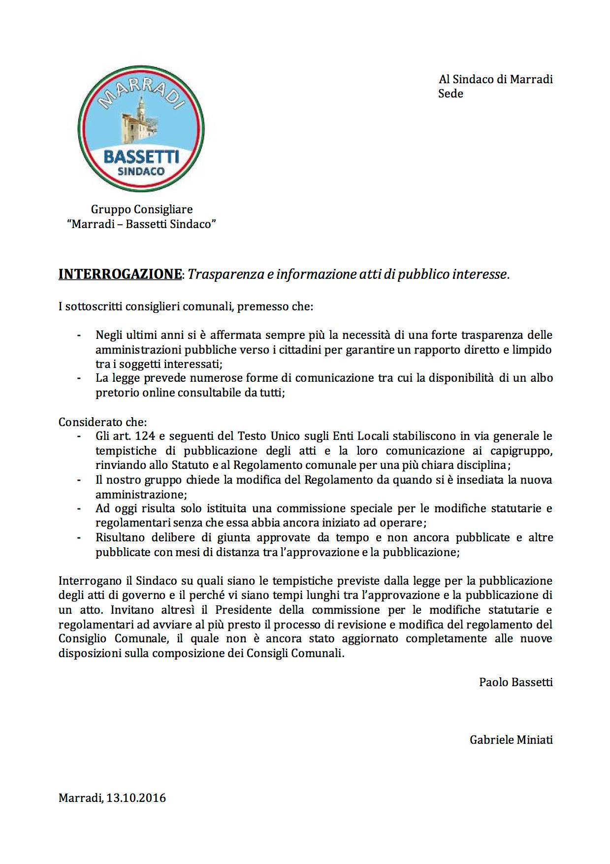 Marradi e la trasparenza. Se ne parla in Consiglio con Bassetti