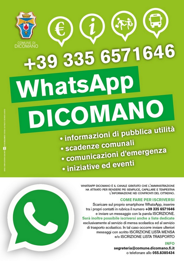 WhatsApp Dicomano. Il Comune sullo smartphone