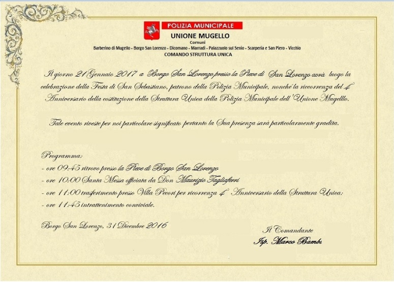Quattro anni di Polizia Municipale del Mugello. E sabato si festeggia il Patrono