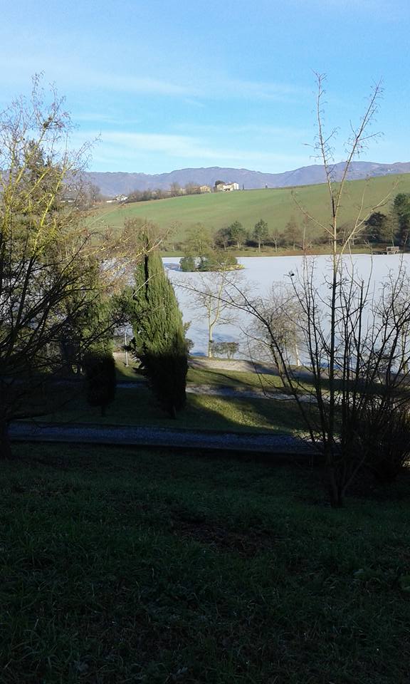 Il lago ghiacciato è da favola. Accade a Vicchio, foto del giorno