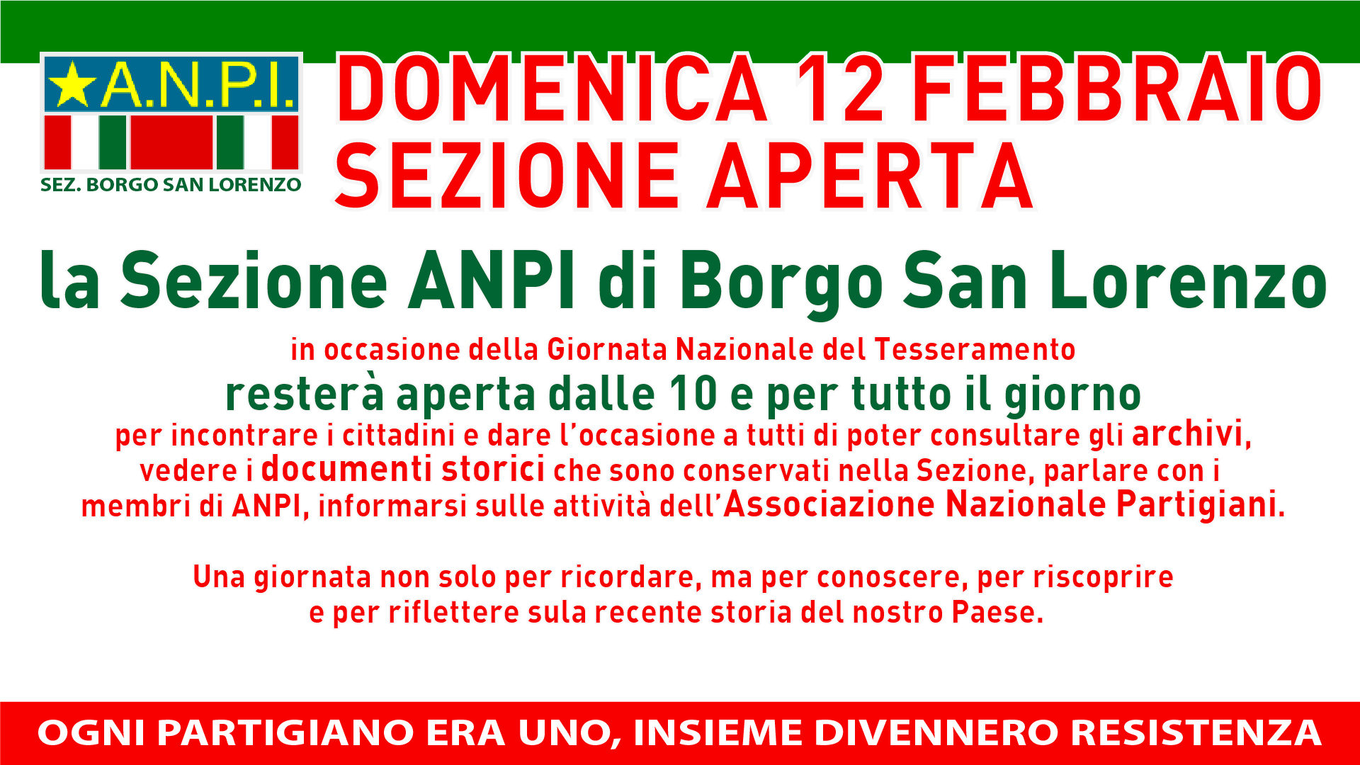 Borgo. Domenica la giornata nazionale del Tesseramento Anpi 2017