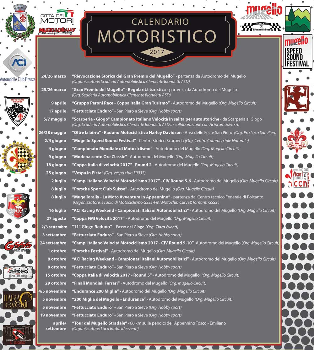 Calendario Motoristico 2017. Si scaldano i motori a Scarperia