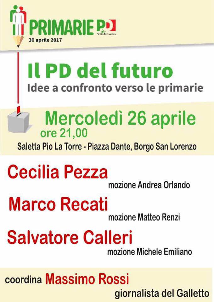 Primarie Pd. Mercoledì confronto a Borgo, aperto a tutti