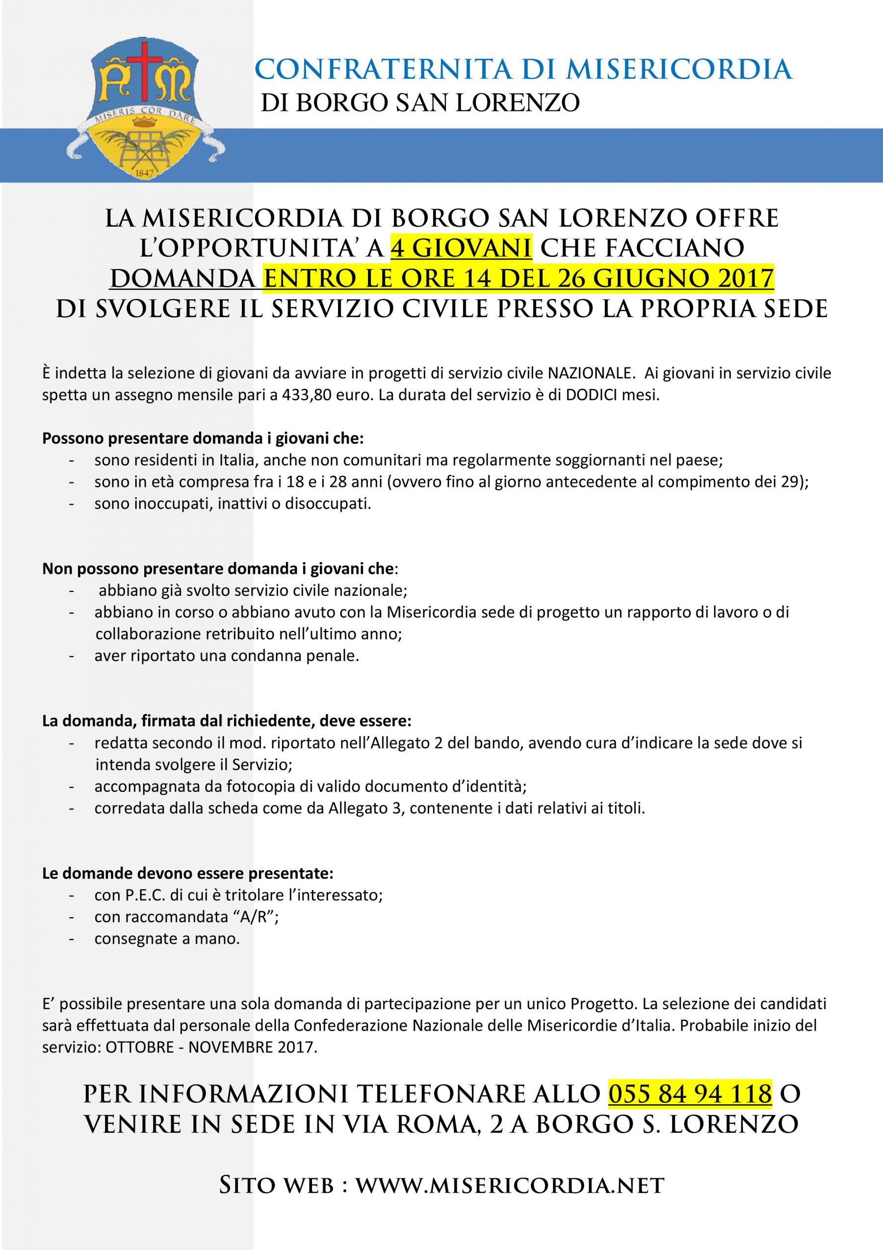Servizio Civile con la Misericordia. C'è tempo fino al 26 Giugno