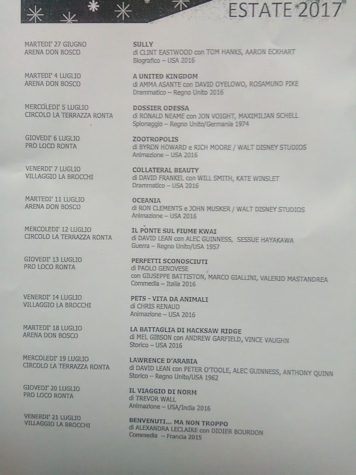 Inizia il Cinema Sotto le Stelle. Il programma completo per Borgo e Ronta