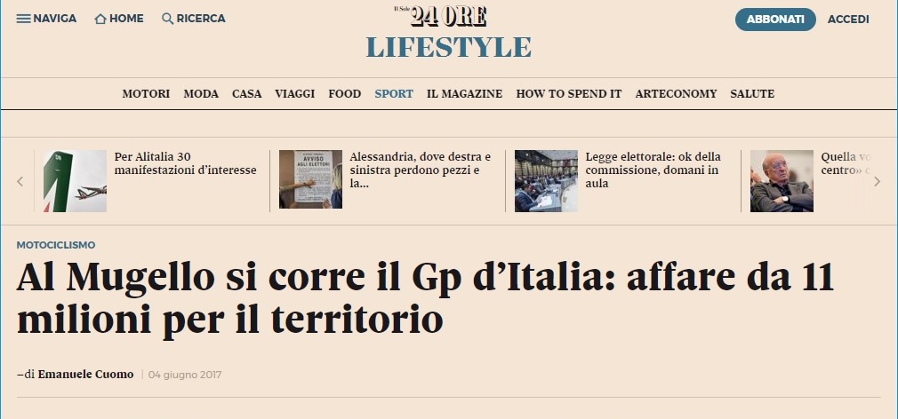MotoGp. Su Il Sole 24 Ore l'indotto per il Mugello: 'Nel 2016 11 milioni alle strutture ricettive'