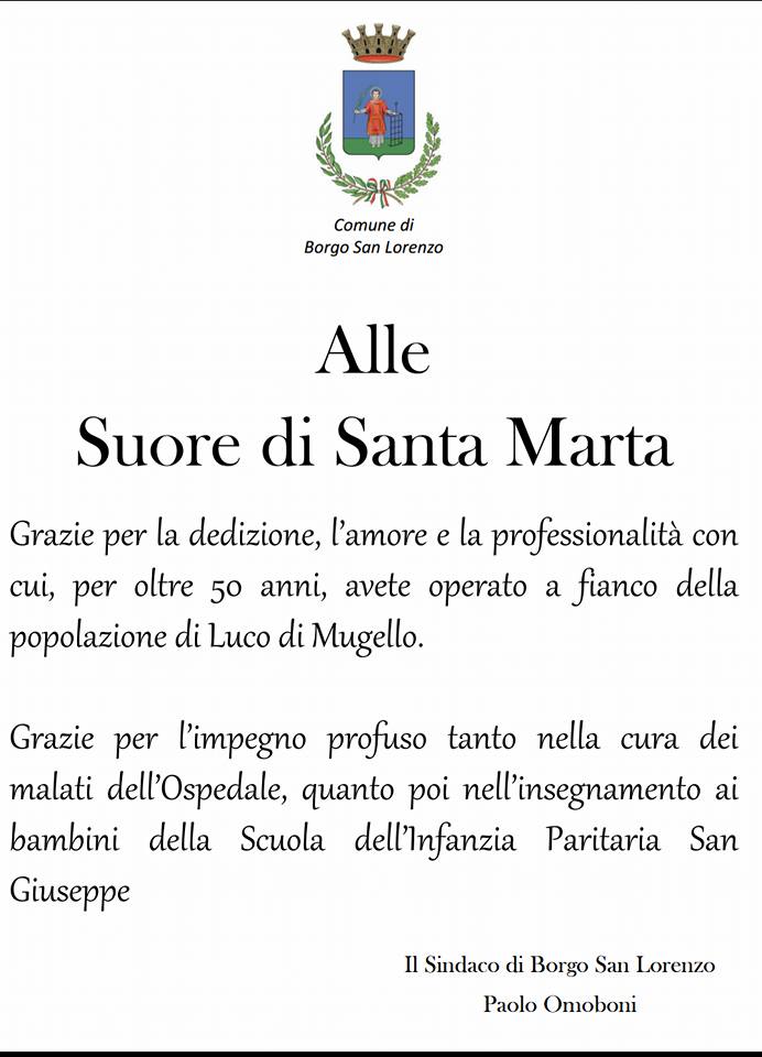 biglietto sindaco suore luco